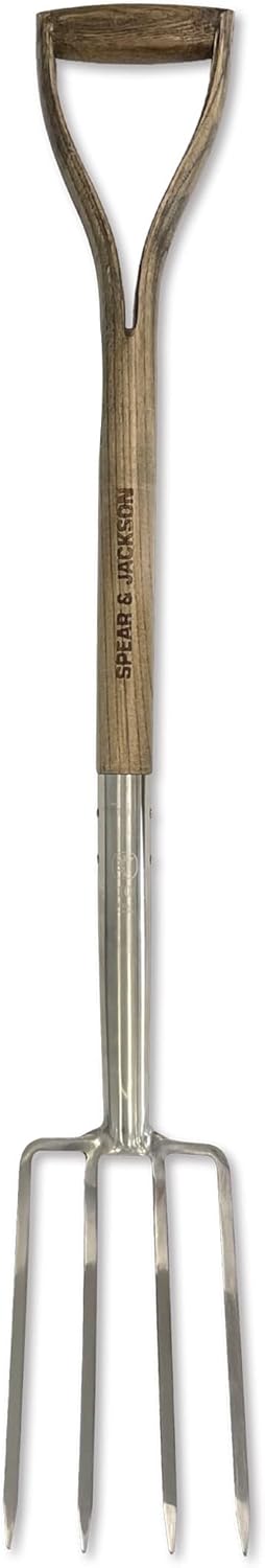 Traditional Stainless Steel Border Fork, Durable Heavy Duty Garden Tool, Ideal for Aerating Weeding and Digging, Comfortable Wooden Handle