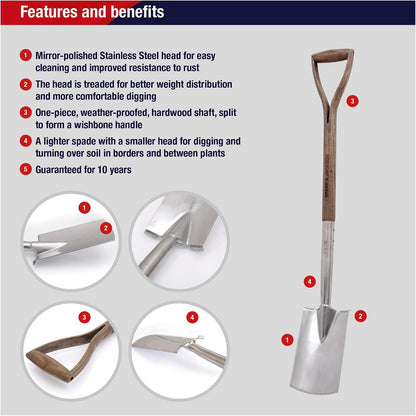 Traditional Stainless Steel Border Fork, Durable Heavy Duty Garden Tool, Ideal for Aerating Weeding and Digging, Comfortable Wooden Handle