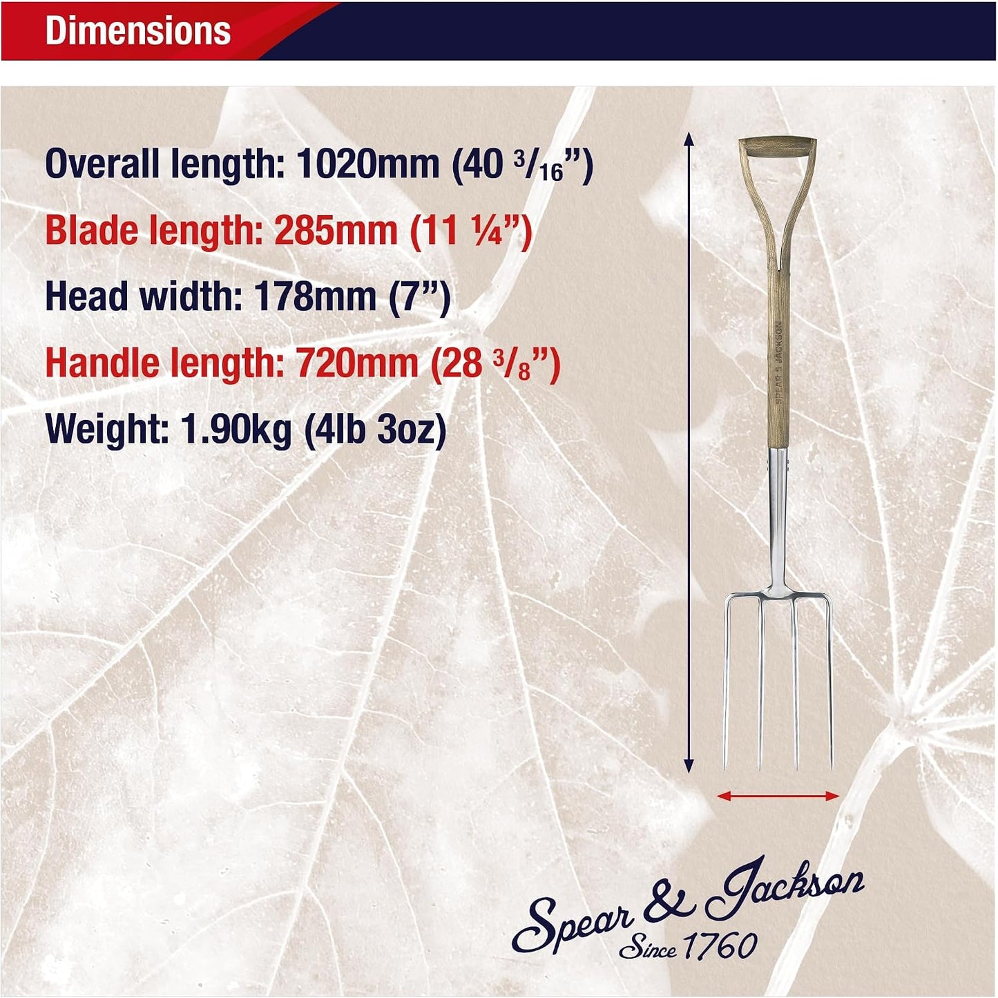 Traditional Stainless Steel Border Fork, Durable Heavy Duty Garden Tool, Ideal for Aerating Weeding and Digging, Comfortable Wooden Handle