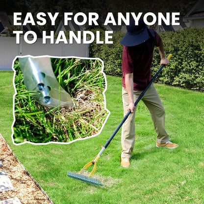Thatch Rake for Lawn with 74inch Handle, 15 inch Dethatcher Rake for Grass to Cleaning Dead Grass, Efficient Steel Metal Rake for Dethatching, Heavy Duty Thatching Rakes for Garden, Yard