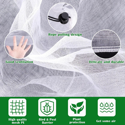 1N 6 x 7 Feet Insect Bird Barrier Netting Mesh with Drawstring, Garden Bug Netting Plant Cover for Protect Plant Fruits Flower from Insect Bird Eating