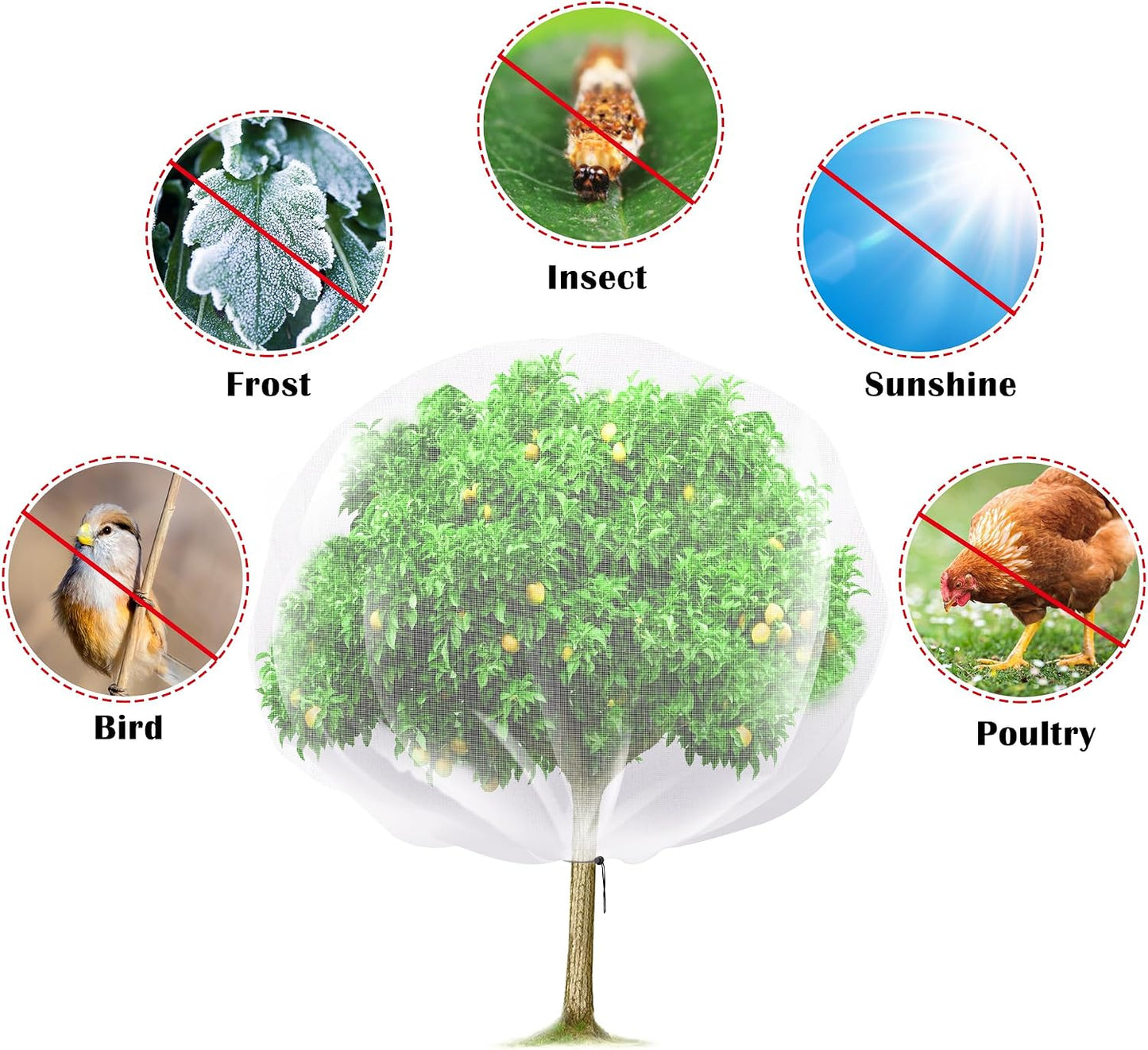 1N 6 x 7 Feet Insect Bird Barrier Netting Mesh with Drawstring, Garden Bug Netting Plant Cover for Protect Plant Fruits Flower from Insect Bird Eating