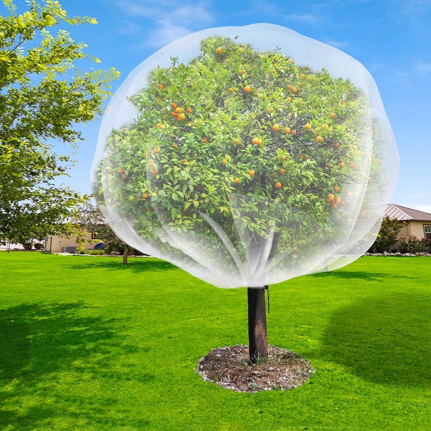 1N 6 x 7 Feet Insect Bird Barrier Netting Mesh with Drawstring, Garden Bug Netting Plant Cover for Protect Plant Fruits Flower from Insect Bird Eating