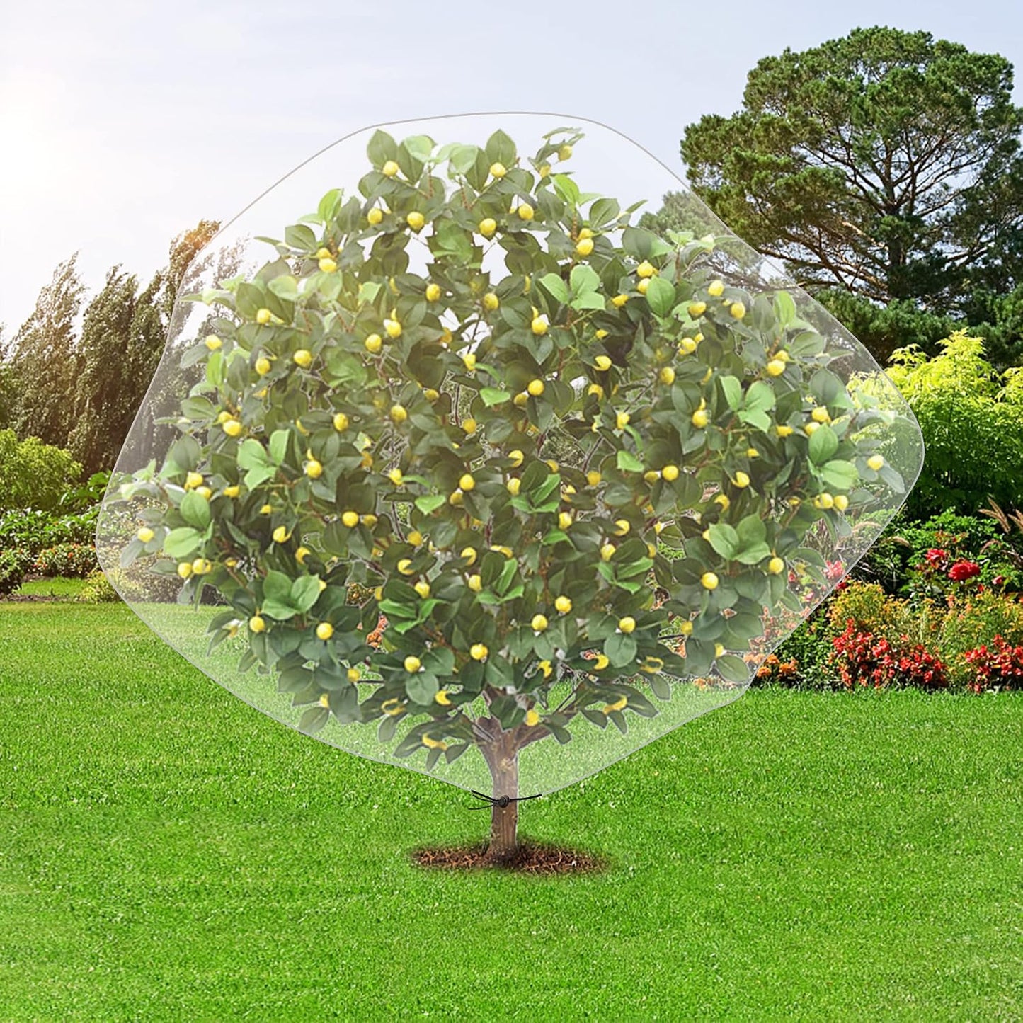 1N 6 x 7 Feet Insect Bird Barrier Netting Mesh with Drawstring, Garden Bug Netting Plant Cover for Protect Plant Fruits Flower from Insect Bird Eating