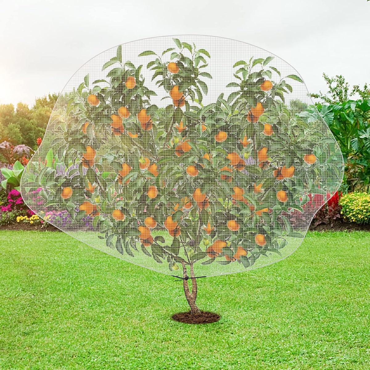 1N 6 x 7 Feet Insect Bird Barrier Netting Mesh with Drawstring, Garden Bug Netting Plant Cover for Protect Plant Fruits Flower from Insect Bird Eating