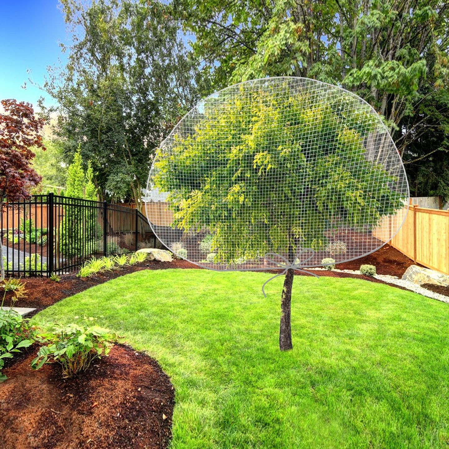 1N 6 x 7 Feet Insect Bird Barrier Netting Mesh with Drawstring, Garden Bug Netting Plant Cover for Protect Plant Fruits Flower from Insect Bird Eating