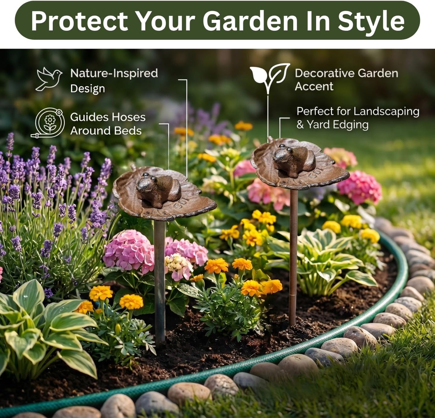 Carver's Olde Iron Frog Garden Hose Guide Stake - Heavy Duty 19-Inch