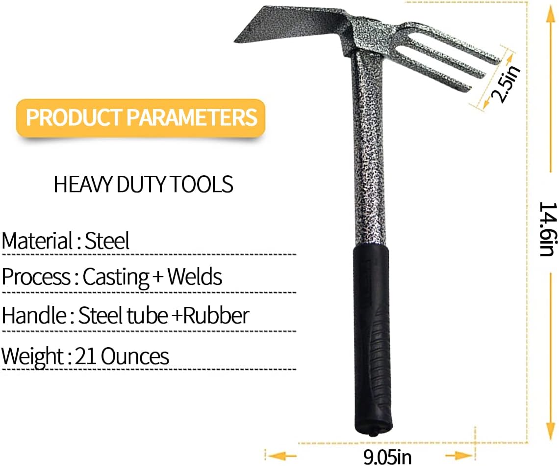 Garden Big Hand Digger and Hoe Combo Garden Tool,Heavy Duty Hand Tiller,Garden Hoe,Cultivator,Non-Slip Handle & Anti-Rust Head is The Perfect Dual Headed Weeding Tool.(Big)