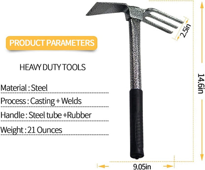 Garden Big Hand Digger and Hoe Combo Garden Tool,Heavy Duty Hand Tiller,Garden Hoe,Cultivator,Non-Slip Handle & Anti-Rust Head is The Perfect Dual Headed Weeding Tool.(Big)