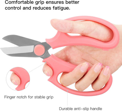 Flower Scissors, Premium Steel Garden Pruning Shears, Pink