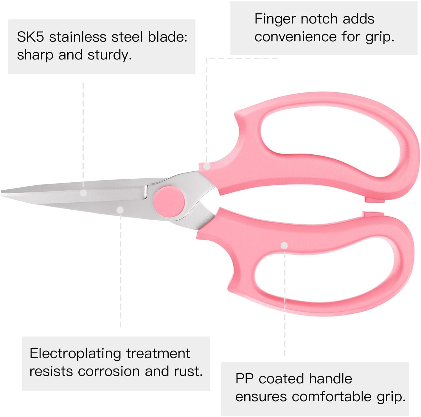 Flower Scissors, Premium Steel Garden Pruning Shears, Pink