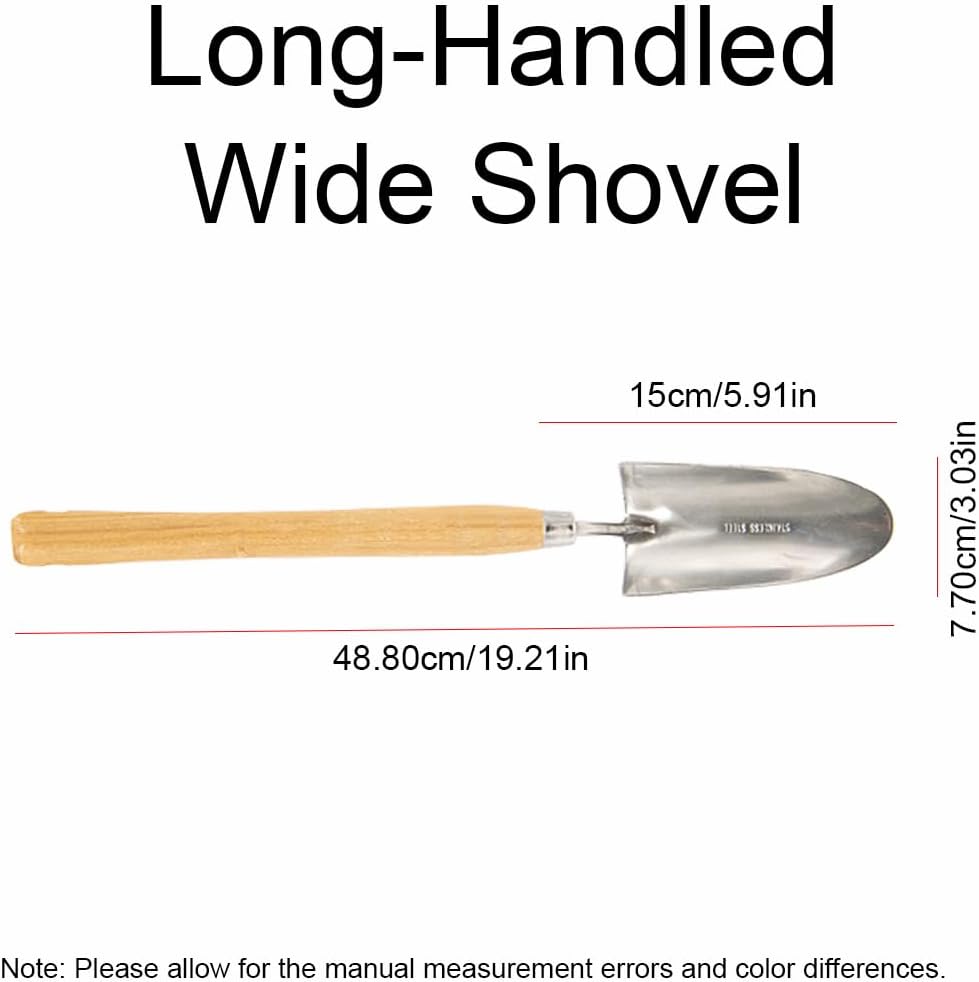 Long Handle Garden Shovel – Stainless Steel Gardening Hand Trowel for Planting Digging Transplanting (Wide Shovel)
