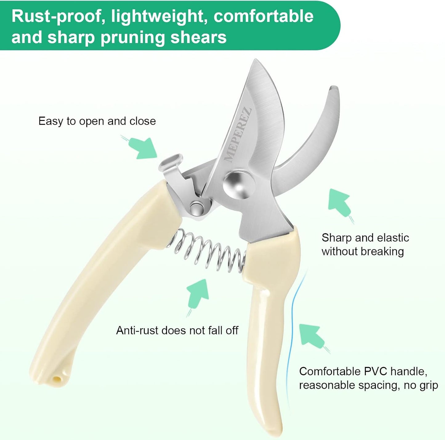 Premium garden shears, pruning scissors gardening tools, pruners for flower, bushes, rose and fruit tree, use for florist, yard and orchard the plant clippers, sharp steel anvil snips