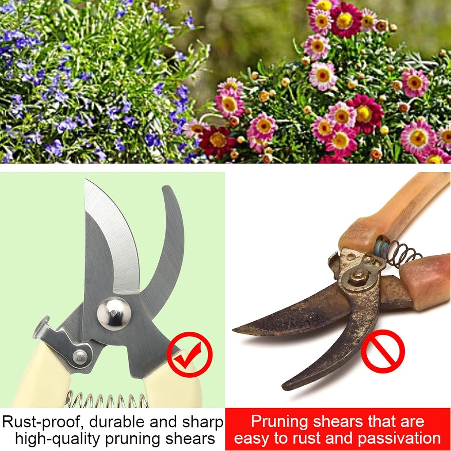Premium garden shears, pruning scissors gardening tools, pruners for flower, bushes, rose and fruit tree, use for florist, yard and orchard the plant clippers, sharp steel anvil snips