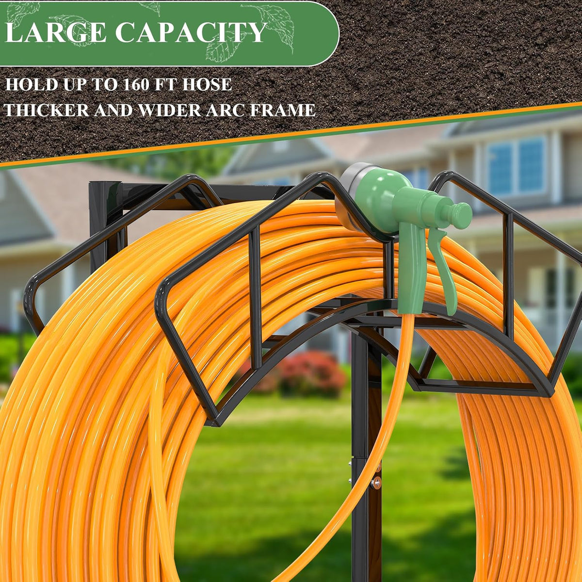 Super Stable Garden Hose Holder, Water Hose Reel holds 160ft, Black