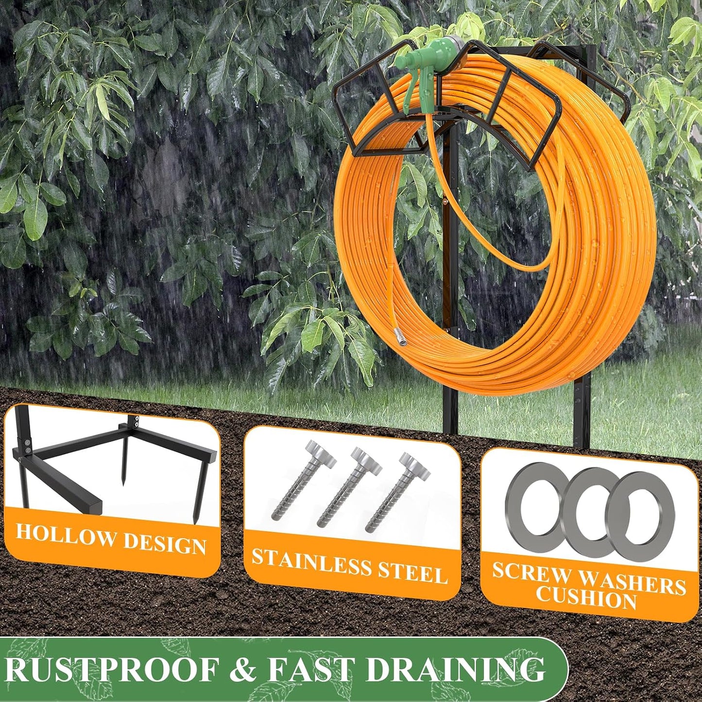 Super Stable Garden Hose Holder, Water Hose Reel holds 160ft, Black