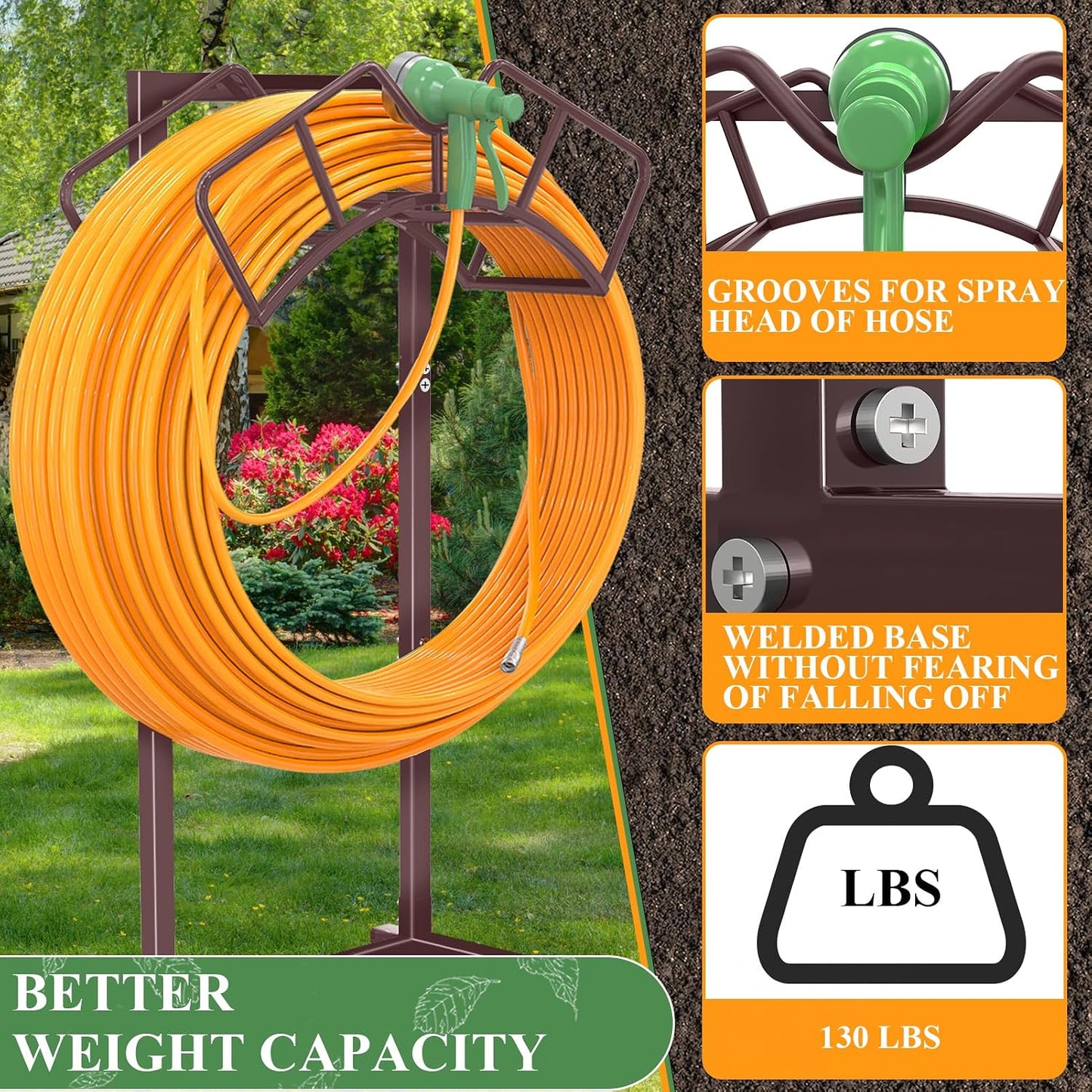 Super Stable Garden Hose Holder, Water Hose Reel holds 160ft, Black