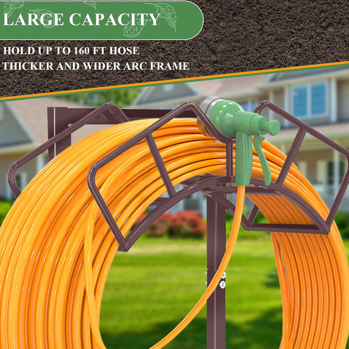 Super Stable Garden Hose Holder, Water Hose Reel holds 160ft, Black