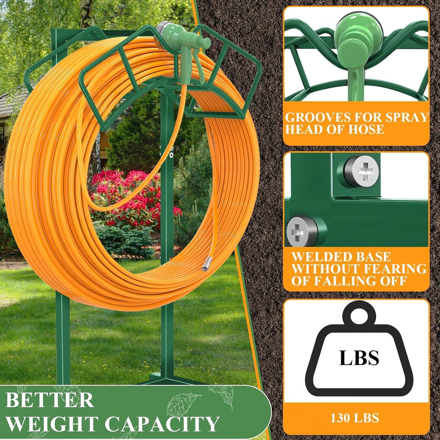 Super Stable Garden Hose Holder, Water Hose Reel holds 160ft, Black