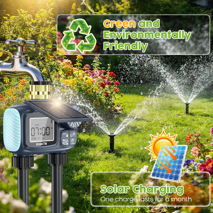 Solar Sprinkler Timer,2 Zone Brass Inlet Water Timer for Garden Hose