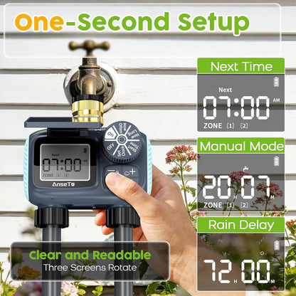 Solar Sprinkler Timer,2 Zone Brass Inlet Water Timer for Garden Hose