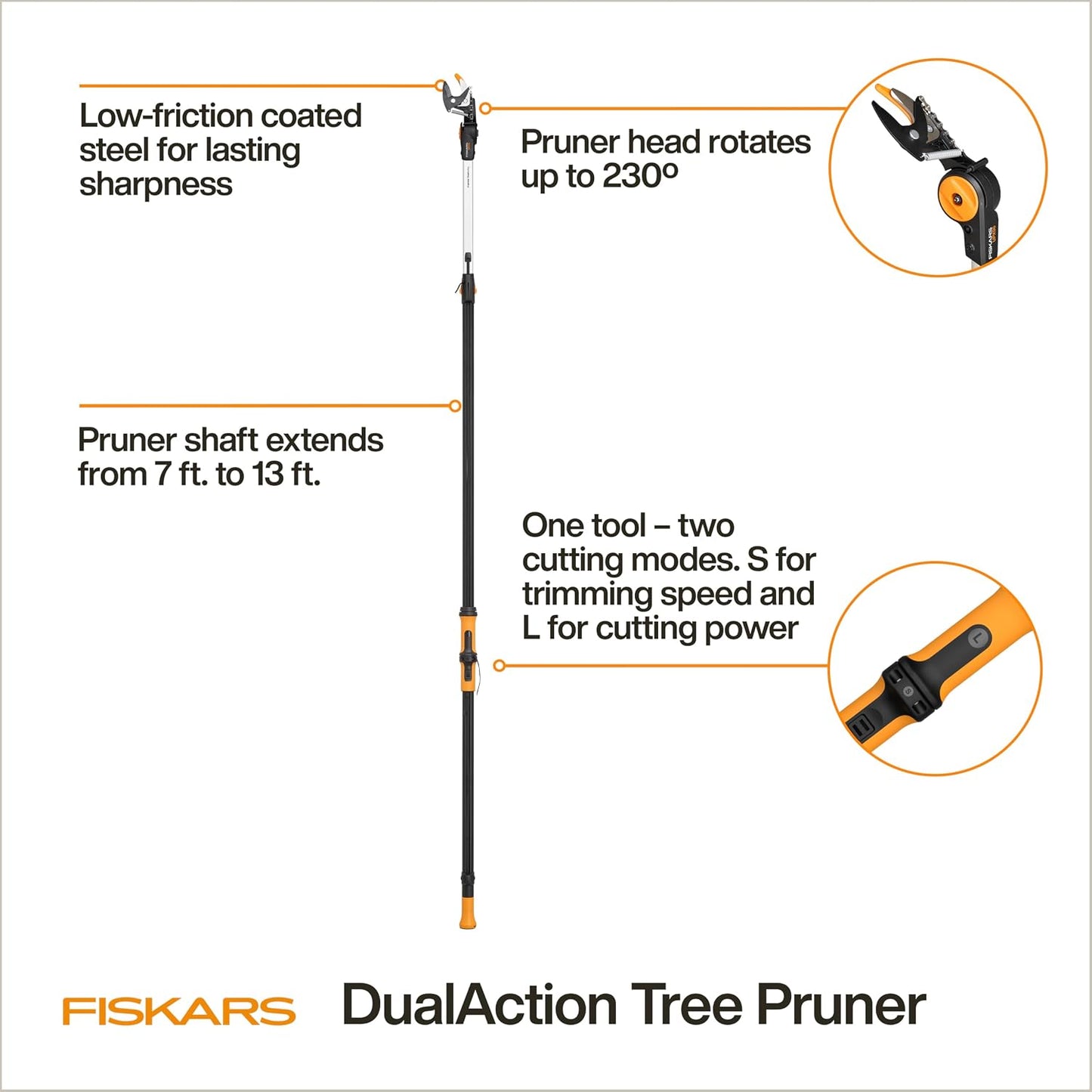 7-13 Ft DualAction Extendable Pole Pruner, Telescoping Tree Pruner