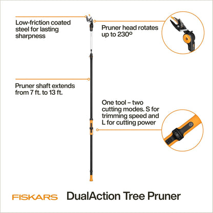 7-13 Ft DualAction Extendable Pole Pruner, Telescoping Tree Pruner