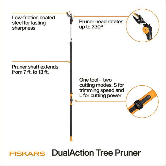 7-13 Ft DualAction Extendable Pole Pruner, Telescoping Tree Pruner
