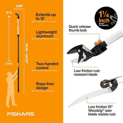 7-13 Ft DualAction Extendable Pole Pruner, Telescoping Tree Pruner