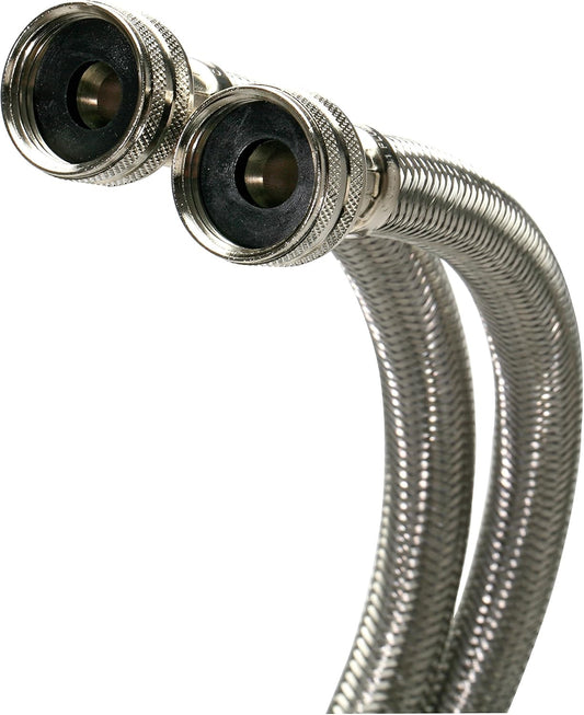 B9WM48HE High Efficiency Washing Machine Connector, Braided Stainless Steel - 3/4 Hose Fitting x 3/4 Hose Fitting, 4 Ft. (48-Inch) Length