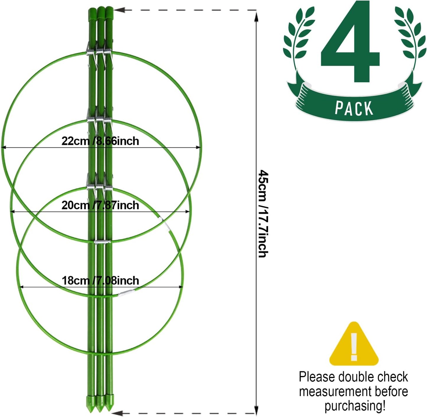 4 PCS Metal Plant Cages, Tomato Cages, Metal Garden Plant Supports, Plant Trellis, Plant Stakes for Tomato, Climbing Plant, Flower, Seedlings, 17.7" High, 7.1"/7.87"/8.66" Inner Diameter