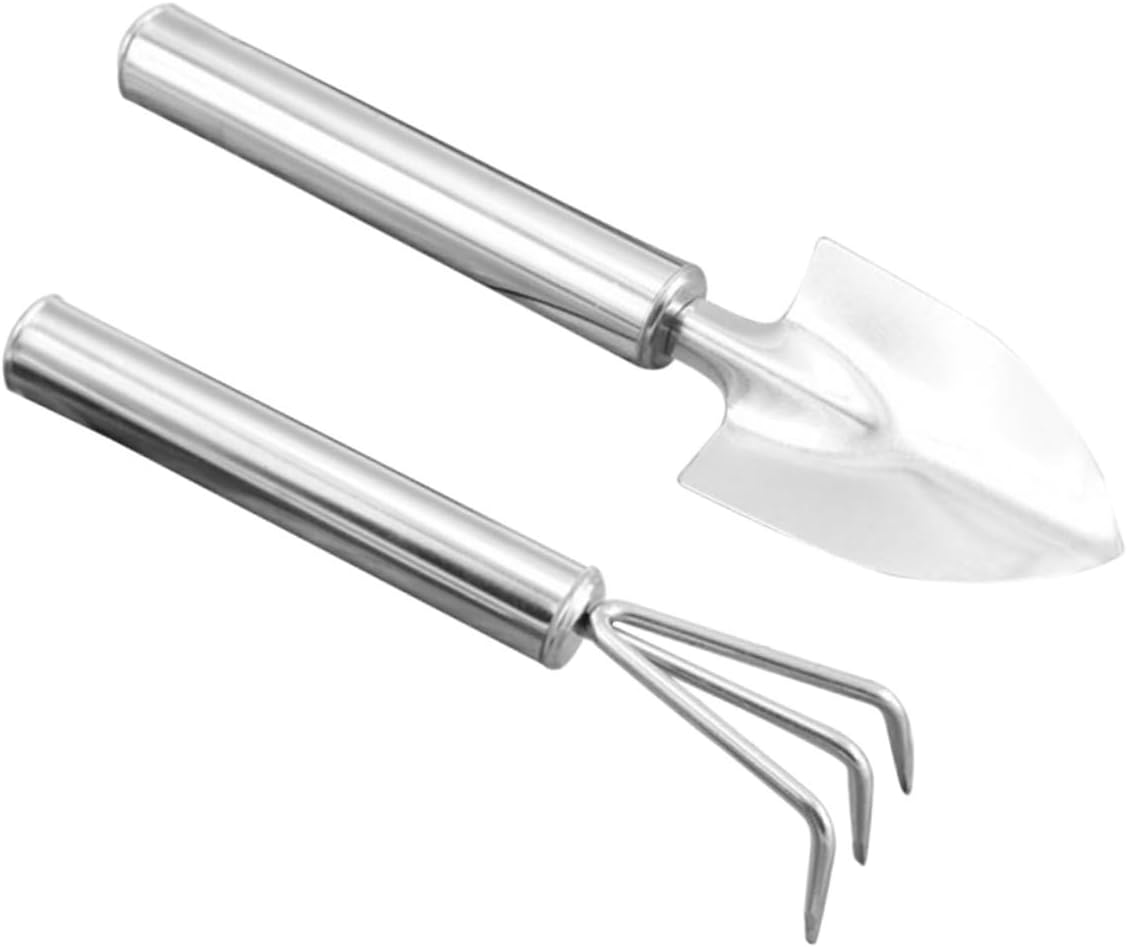 2pcs Garden Tool Set Gardening Succulent Garden Scoop Mini Spade Digging Landscaping Garden Weeding Tool Planting Tools Rake Handheld Transplant Shovel Garden Trowel Silver