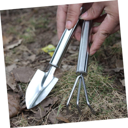 2pcs Garden Tool Set Gardening Succulent Garden Scoop Mini Spade Digging Landscaping Garden Weeding Tool Planting Tools Rake Handheld Transplant Shovel Garden Trowel Silver