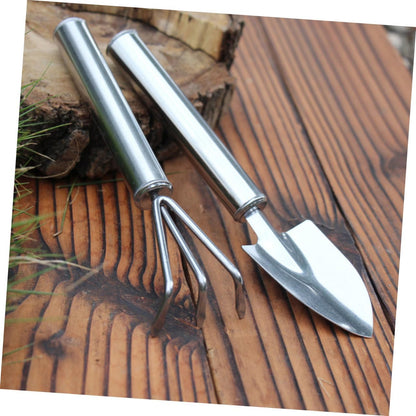 2pcs Garden Tool Set Gardening Succulent Garden Scoop Mini Spade Digging Landscaping Garden Weeding Tool Planting Tools Rake Handheld Transplant Shovel Garden Trowel Silver