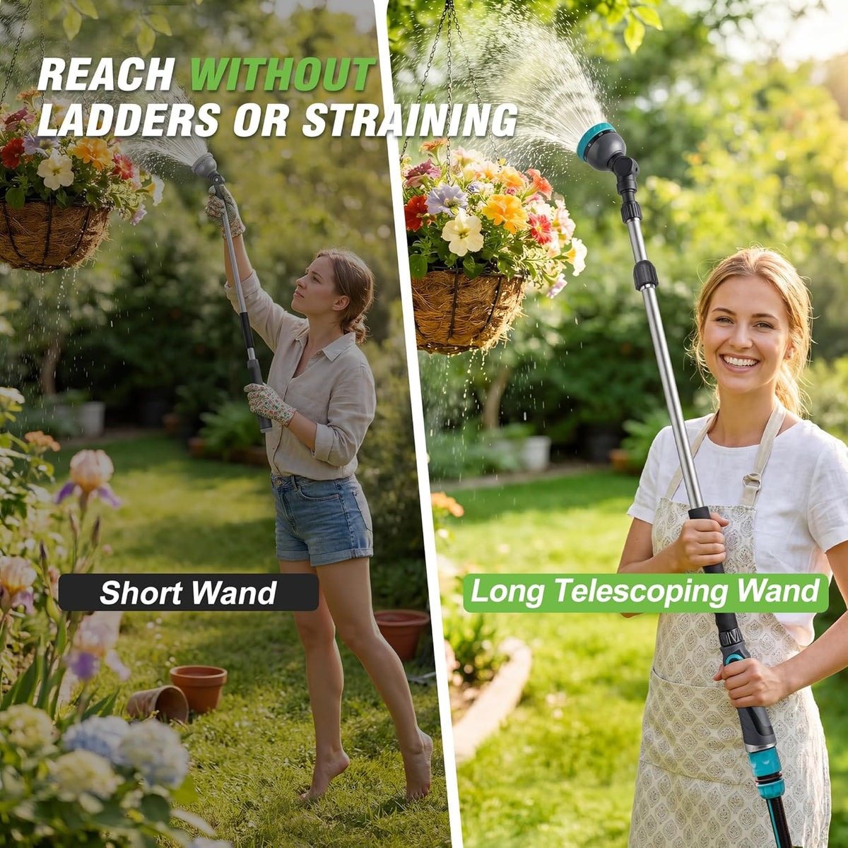 Telescoping Watering Wand with Thumb Control, 37-55 Inch Garden Hose Nozzle
