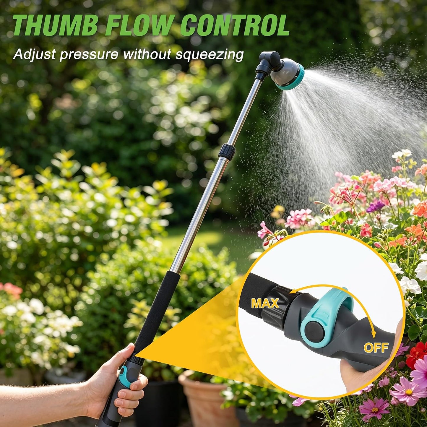 Telescoping Watering Wand with Thumb Control, 37-55 Inch Garden Hose Nozzle