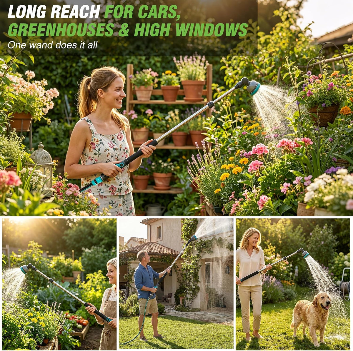 Telescoping Watering Wand with Thumb Control, 37-55 Inch Garden Hose Nozzle