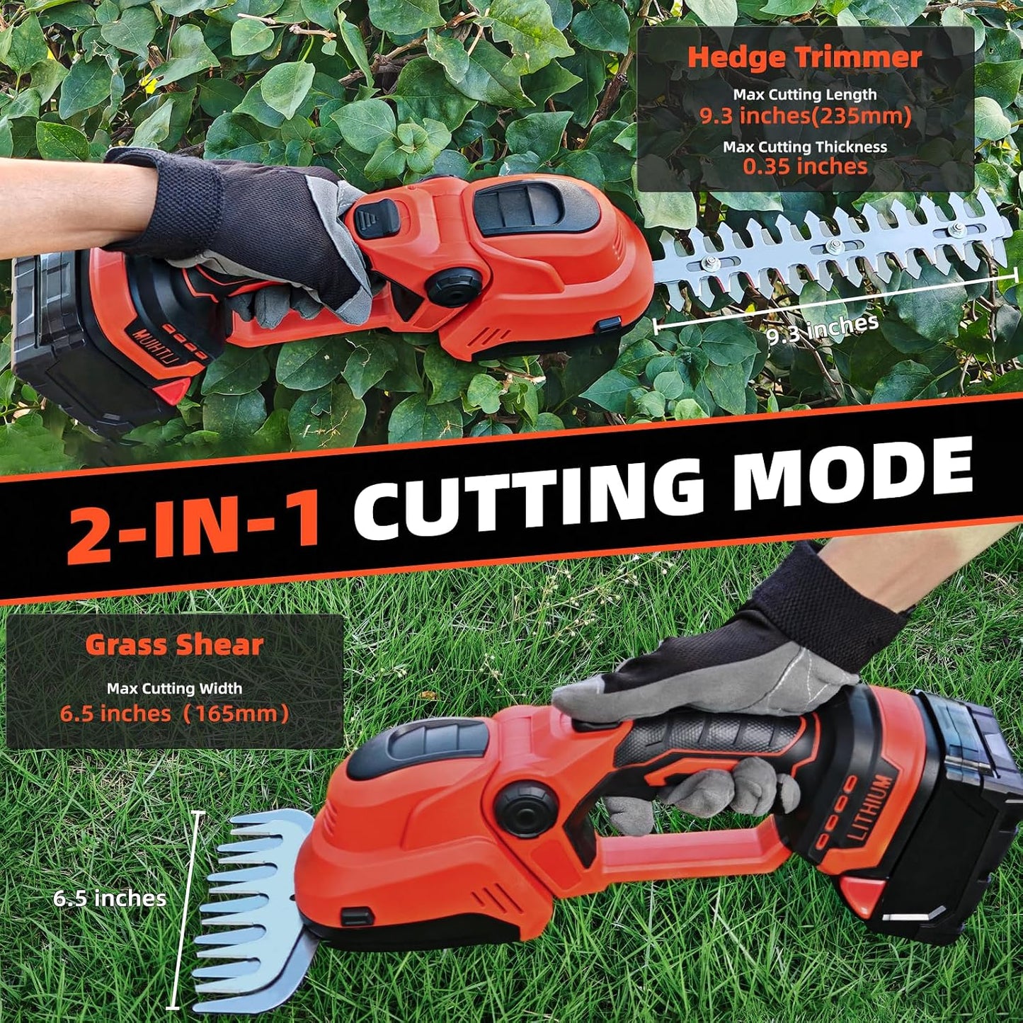 Hedge Trimmer for Milwaukee M18 18V Battery, Cordless 2 in 1 Grass Shear & Hedge Trimmer with Brushless Motor, Fitted Dual-Action Blades,Gardening Tool for Lawns, Hedges (Battery Not Included)