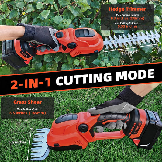 Hedge Trimmer for Milwaukee M18 18V Battery, Cordless 2 in 1 Grass Shear & Hedge Trimmer with Brushless Motor, Fitted Dual-Action Blades,Gardening Tool for Lawns, Hedges (Battery Not Included)