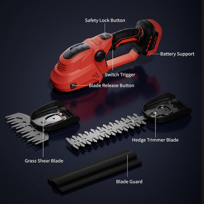 Hedge Trimmer for Milwaukee M18 18V Battery, Cordless 2 in 1 Grass Shear & Hedge Trimmer with Brushless Motor, Fitted Dual-Action Blades,Gardening Tool for Lawns, Hedges (Battery Not Included)
