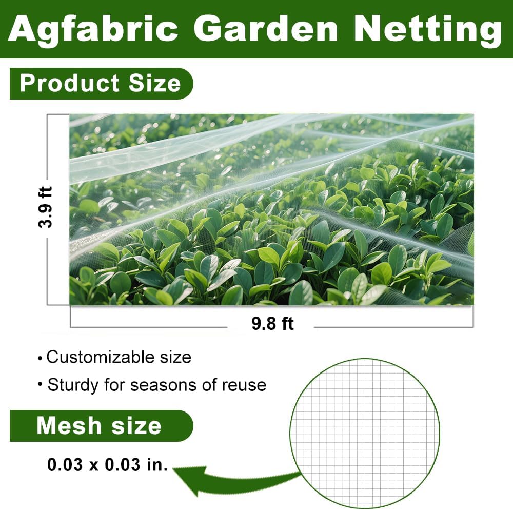 Garden Netting 6'x10' Insect Pest Barrier Bird Netting for Garden Protection,Row Cover Mesh Netting for Vegetables Fruit Trees and Plants,White - Colors B