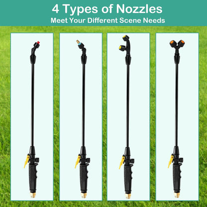 Sprayer Wand Replacement Kit, Acid Resistant Spray Wand with 4 Types Nozzles Brass Fittings, Pump Sprayer Wand, Garden Hose Wand with 1/4" & 3/8" Brass Barbs and 2 Hose Clamps for Watering