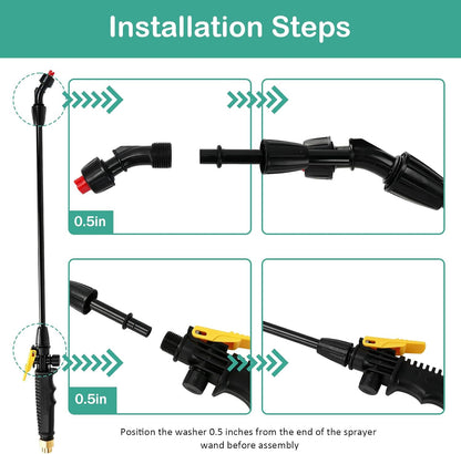 Sprayer Wand Replacement Kit, Acid Resistant Spray Wand with 4 Types Nozzles Brass Fittings, Pump Sprayer Wand, Garden Hose Wand with 1/4" & 3/8" Brass Barbs and 2 Hose Clamps for Watering