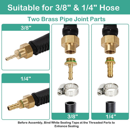 Sprayer Wand Replacement Kit, Acid Resistant Spray Wand with 4 Types Nozzles Brass Fittings, Pump Sprayer Wand, Garden Hose Wand with 1/4" & 3/8" Brass Barbs and 2 Hose Clamps for Watering