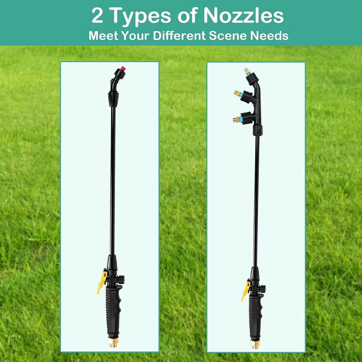 Sprayer Wand Replacement Kit, Acid Resistant Spray Wand with 4 Types Nozzles Brass Fittings, Pump Sprayer Wand, Garden Hose Wand with 1/4" & 3/8" Brass Barbs and 2 Hose Clamps for Watering