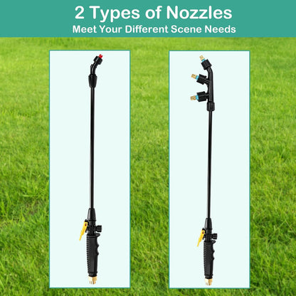 Sprayer Wand Replacement Kit, Acid Resistant Spray Wand with 4 Types Nozzles Brass Fittings, Pump Sprayer Wand, Garden Hose Wand with 1/4" & 3/8" Brass Barbs and 2 Hose Clamps for Watering