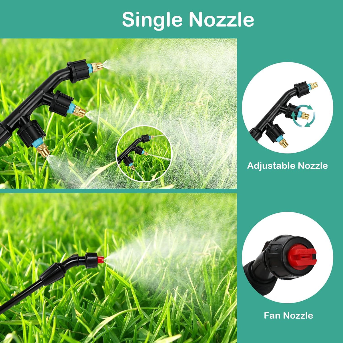 Sprayer Wand Replacement Kit, Acid Resistant Spray Wand with 4 Types Nozzles Brass Fittings, Pump Sprayer Wand, Garden Hose Wand with 1/4" & 3/8" Brass Barbs and 2 Hose Clamps for Watering