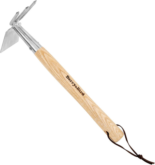2-in-1 Hand Hoe & Cultivator,14" Garden Tool with Wood Handle