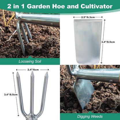 2-in-1 Hand Hoe & Cultivator,14" Garden Tool with Wood Handle