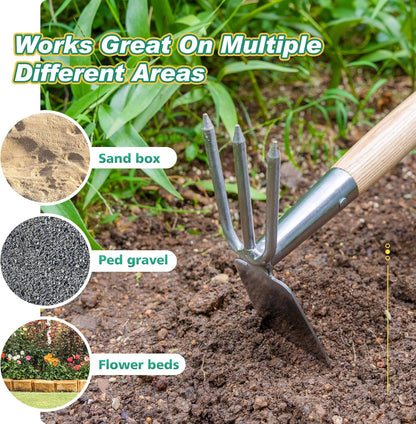 2-in-1 Hand Hoe & Cultivator,14" Garden Tool with Wood Handle